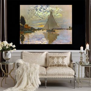 Sailboat Claude Monet Painting Handmade Oil Reproduction Landscape Canvas Art High Quality