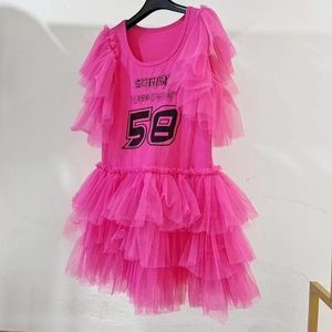 Женские футболки Trigan Design 2023 Summer Fashion Rose вязаные верхние буквы печатные сетчатые сетки без рукавов на среднюю длину свободные платья футболки