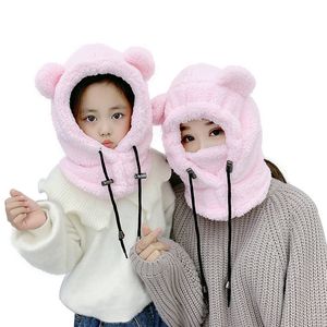 Moda Máscaras Faciais Pescoço Gaiter Urso De Pelúcia Balaclava Com Orelhas Máscara Chapéu Com Earflaps Fofos Engrossados Quentes Chapéus De Inverno Para Mulheres Menina Bonnet Capuz Feminino 230717