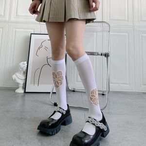 Calze da donna Fashion Knee High White Lolita Tinta unita Cosce Calze di perle Primavera Autunno da donna