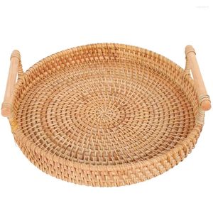 Dinnerware Sets Ring Disk Storage Tray Wicker Serving Bread Charcuterie Handles Rattan Woven Basket