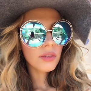 Sunglasses Round Oversized Women Brand Designer Big Circle Gradient Mirror Sun Glasses Female Metal Frame Cool Eyewear 230717