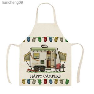 1 Pz Grembiule Da Cucina Schizzo Camper Auto Stampato Senza Maniche Grembiuli In Cotone E Lino per Le Donne Pulizia Della Casa Accessori Da Cucina L230620