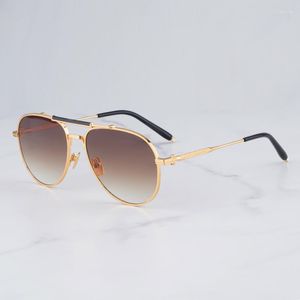 Sunglasses 2023 Arrive Classic Gold Double Bridge Square For Men AKS-02A Hand Made Alloy Solar Glasses Brown Lens Women