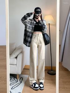 Dżinsy damskie wydłużą prostą nogę dla kobiet wysoki talia 2023 Trend Denim Spodnie mama Jean Baggy Casual Comfort Spodni