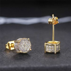 Stud Huitan Fancy Round -formade studörhängen stenlagd glänsande CZ Stone Silver Color/Gold Everyday Fashion Versatile Women's Ear Jewelry J230717