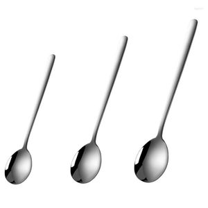 Skedar 4st Silver Spoon Set Utökat handtag 304 Rostfritt stål Tabelleris Barnens runda soppa hem el servies uppsättningar