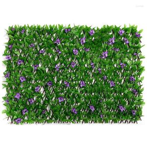 Decorative Flowers Artificial Plant Wall Leaves Green Leaf Vines With Violet Flower Decoration Patio Fence For Garden Outdoor Balcony