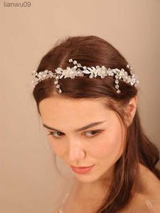 ファッションブライダルヘッドバンドパールラインストーンフラワーウェディングヘアアクセサリー手作りの女性花嫁の花嫁介添人ヘッドドレスL230704