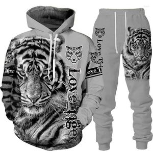 Erkek Trailtsits Hayvan 3d Tiger Baskılı Hoodie Pantolon Takım Serin Erkekler/Kadınlar 2 PCS Sportwear Demir Seti Sonbahar ve Kış Giysileri