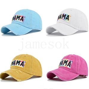 Buchstabe Mama Stickerei Sport Baseball Cap für Mutter Geschenk Tie Dye Patchwork gewaschen Pferdeschwanz Hut DF106