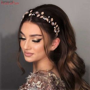 Youlapan pannband för kvinna Leaf Pearl Bridal Headpiece Wedding Hair Accessories Ornament Bridesmaid Headdress Girl Gift HP110 L230704