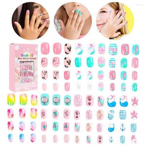 Unhas postiças Candy Nail Tips Press On Children Cartoon Full Cover Kid Cola Self Fake Art For Girls Manicure Stick