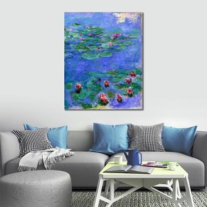 Handmade Canvas Art Claude Monet Painting Water Lilies Red 1914-1919 Village Landscape Artwork Bathroom Decor