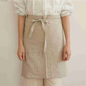 Linen Waist Apron Half Aprons for Men Women Kitchen Cooking waiter Waitress coffee shop restaurant Barista Florist 1201 beige L230620