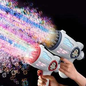Brinquedos de arma de fogo bolha elétrico automático sabão foguete lança bolhas fabricantes para presentes portáteis ao ar livre crianças luz led brinquedo festa de casamento 230617