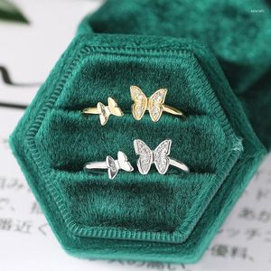 Cluster Rings Exquisite Lovely Butterfly Ring Ladies Aesthetic Mini Zircon Gold Open Accessories Kpop Girls Jewelry