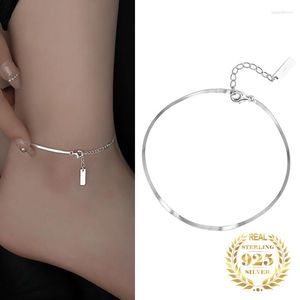 Anklets koreanska trendiga sommarsmycken Glossy Snake Chain Armband Ankle Sterling Silver 925 For Women Foot Armband White Gold Plated Plated