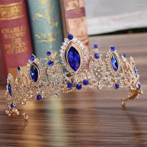 Fermagli per capelli KMVEXO Matrimonio Nuziale Rosso Blu Cristallo Diademi Corone Principessa Spettacolo Prom Strass Velo Tiara Fascia per capelli Accessori sposa