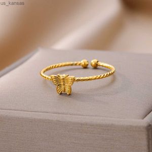 Band Rings Stainless Steel Butterfly Rings for Women 2023 Trending Gold Plated Finger Ring New In Luxury Couple Wedding Jewelry R230717