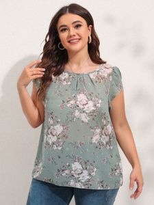 Damen-T-Shirt in Übergröße, Finjani, Blumendruck, Schlüsselloch-Ausschnitt, Bluse, Übergröße, kurzärmelig, lässiges Damen-Top 230715