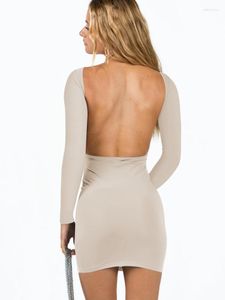 Lässige Kleider Super Sexy Rückenfreies, figurbetontes Kleid für Frauen 2023 Langarm Mini Y2k Mode Streetwear Club Outfits Slim Basic