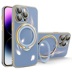 Magnete con staffa di supporto per rotazione a 360 gradi di design di lusso per custodia per iPhone 15 14 13 12 11 Pro Plus Max X XS XR 7 8 SE3 Cover placcata