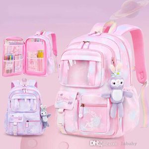 Fantasy-Kinderrucksack für die 1. bis 6. Klasse, Grundschule, Schultasche für Mädchen, Kühlschrank mit offener Tür, leicht und mit großem Fassungsvermögen, Kinderrucksäcke mit Puppenanhänger