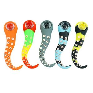 Latest Colorful Silicone Squid Tentacles Shape Pipes Dry Herb Tobacco Thick Glass Filter Bowl Portable Handpipes Cigarette Holder Smoking Pipe