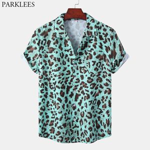 Men's T-Shirts Sexy Leopard Print Mens Hawaiian Shirt Summer Short Seleeve Quick Dry Beach Shirts Men Holiday Aloha Rock Party Shirt 230715