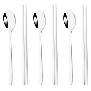 Servis uppsättningar 6st Portable 18/10 rostfritt stål Cutlery Korean China Chopstick Fork Spoon Set High Quality Travel Camp Table Seary