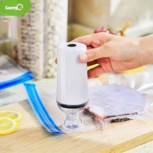 1 peça, seladoras a vácuo semiautomáticas, máquina de selagem a vácuo de alimentos portátil SaengQ, máquina de selagem USB para contêiner de filme, máquina de embalagem a vácuo com 5 sacos de zíper a vácuo