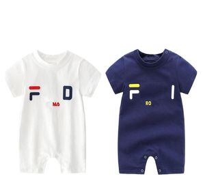 Süße Baby Sommermarke ROMPERS Briefe gedruckte Neugeborene Kurzarm -Overall -Anlagen Kleinkind Baumwolle Onesies Säuglingskleidung