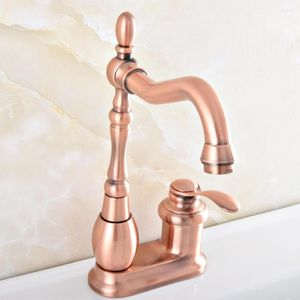 Rubinetti per lavabo da bagno Rame rosso antico Ottone Beccuccio girevole Due fori Lavandino da cucina Vanity 4 