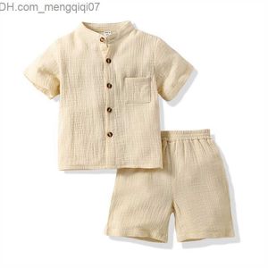 Conjuntos de roupas DE PEACH 2023 Conjunto de roupas de verão para meninos e meninas de linho de algodão camiseta manga curta + shorts Conjunto de roupas infantis para meninos e meninas 2 peças Z230717