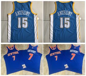 SL Knick 7 كرة السلة Jersey New Net Carmelo 15 Anthony Denvers York Mitchell White Blue Size S-XXL