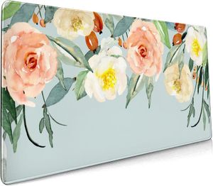 Watercolor Peony Flower Extended Mouse Pad 35.4x15.7 Inch XXL Colorful Floral Non-Slip Rubber Base Large Gaming Mousepad