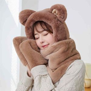 Adult and bride's 3-in-1 glov long ear scarf Kawai interting birthday gift plush rabbit hat winter226U