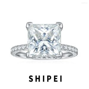 Кластерные кольца Shipei 5ct Princess Cut 3ex D Moissanite Diamond Women Ring Кольцо ювелирные изделия Сверкающие 925 Серебряные годовщины стерлингового серебряного подарка