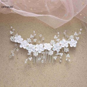 White Floral Hairpin Side Comb Pearl Crystal Tiaras Wedding Bride Hair Jewelry Girls Headdress Handmade Hair Ornament Jewellery L230704