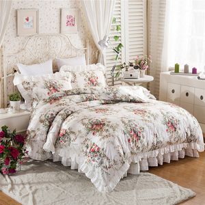 Conjuntos de cama Conjunto de capa de colcha com estampa de flores e babados 100 algodão edredom fronhas fronhas princesa roupas de cama Têxteis para o lar 230717