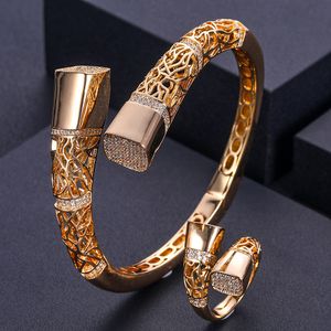 Set di gioielli da sposa Janekelly luxury Unique African Bangle Ring Set per le donne WeddingCubic Zircon india Dubai Bridal 230717