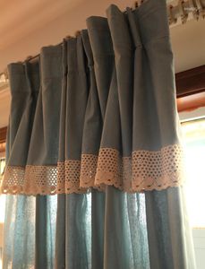 Curtain American Rural Semi-blackout Blue Curtains With Crochet Lace Valance Cotton Linen Fabric Window Drapes For Living Room Bedroom