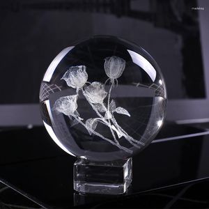 Decorative Figurines 60mm 3D Crystal Roses Ball Miniature Flower Quartz Globe Laser Engrave Craft Sphere Home Decor Wedding Gift Ornament