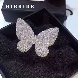 ウェディングリングHibride EST Beautiful ButterflyCZ Stone Micro Pave Engagement Rings女性ホワイトゴールドカラーギフトのための女性の指輪R-150 230717