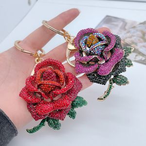 Keychains Lanyards Creative Alloy Söt Rose Car Key Ring Women's Bag Accessories Flower Metal Pendant Small Gift 230715