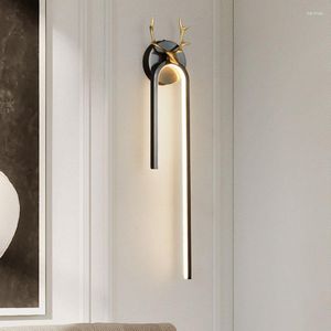 Wall Lamp Modern Bathroom Mirror Led Sconce Nordic Living Room Bedside Luxury Home Decor Lights Fixture Real Copper Antler