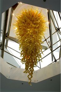 Modern Yellow Big Size Chandelier Luxury Takljus för Hotel Lobby Hand Blown Glass LED -lampa Hängande trappuppfyllning