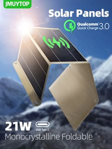 Batteries Outdoor powerful flexible Solar Panel 5v 21w Portable battery phone charge PD 30 9V 12V For USB A C Povoltaic Power bank 230715