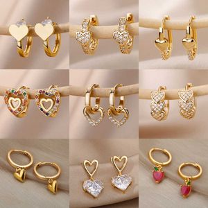 Stud Vintage Zircon Heart Earrings for Women Stainless Steel Gold Plated Piercing Earring 2023 Trend New Jewelry Aretes Mujer J230717